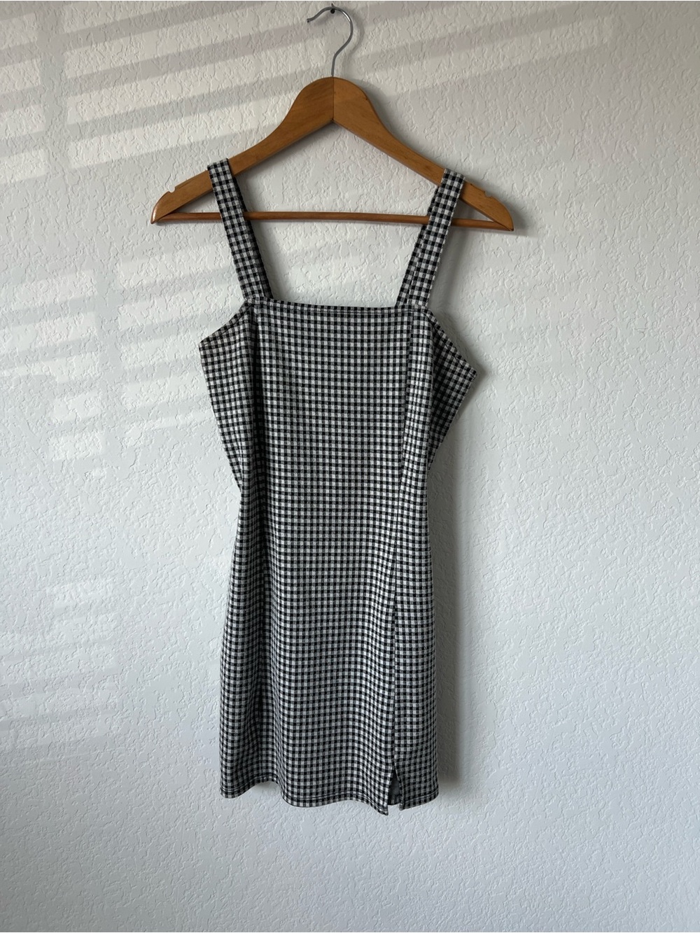 Bershka Black and White Gingham Square Neck Mini Dress